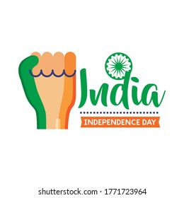 Independece day india celebration with hand fist painted flat style icon vector illustration design