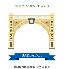 Independence Arch in Barbados. Flat cartoon style historic sight attraction web site vector illustration. World country city vacation travel Caribbean islands Central North America collection