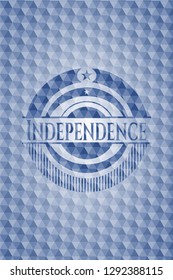 Independence blue badge with geometric background.