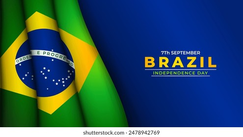 Independence of brazil background, Flag Brazil Silk Gently Folded vector Illustration. Translation: order and progress