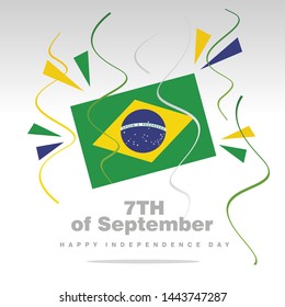 Independence Brazil flag with confetti 7th of September isolated on white background