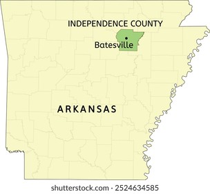 Independence County and city of Batesville location on Arkansas state map