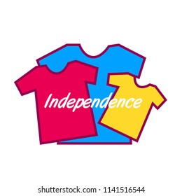 independence, cute label, logo, background with shirt illustration, vector