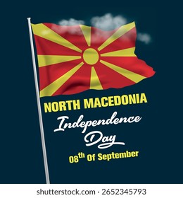 Independence Day 08th of September with North Macedonia Flag. North Macedonia Independence Day vector illustration template for web, banner, flyer, poster.