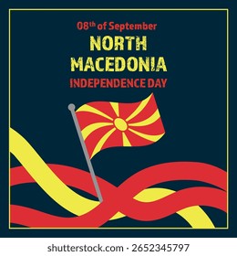 Independence Day 08th of September with North Macedonia Flag. North Macedonia Independence Day vector illustration template for web, banner, flyer, poster.