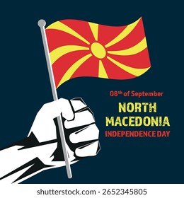 Independence Day 08th of September with North Macedonia Flag. North Macedonia Independence Day vector illustration template for web, banner, flyer, poster.