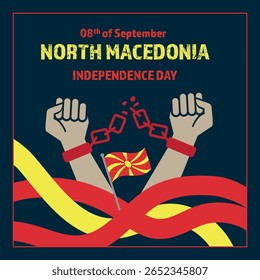 Independence Day 08th of September with North Macedonia Flag. North Macedonia Independence Day vector illustration template for web, banner, flyer, poster.