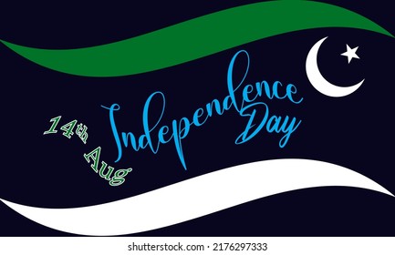 independence Day 14th August. Pakistan Patriotism holiday template for banner, card, poster, background.