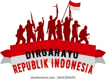 Independence Day, 17 August. Silhouette of Indonesian Fighter. Vector Design Illustration for Banner, Poster and others.