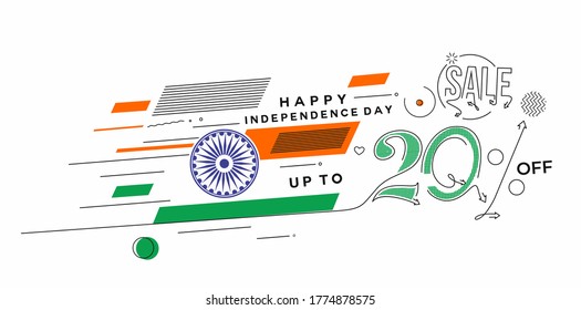 Independence Day 20% OFF Sale Discount Banner. Discount offer price. Vector Modern Banner Illustration.