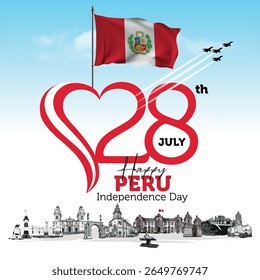 Independence Day 28th of July with Peru Flag. Peru Independence day vector illustration template for web, banner, flyer, poster.