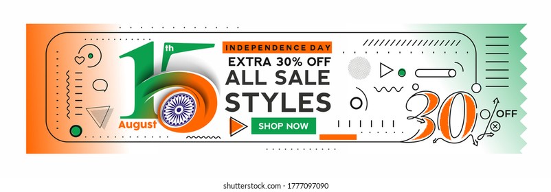 Independence Day 30% OFF Sale Discount Banner. Discount offer price. Vector Modern Banner Illustration.