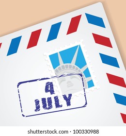 Independence Day - 4 of July. Congratulation letter with American postage stamp.