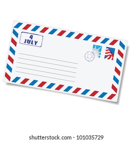 Independence Day - 4 of July. Congratulation letter with American postage stamps