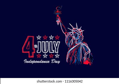 Independence Day 4 of July. hand-drawn statue of liberty.