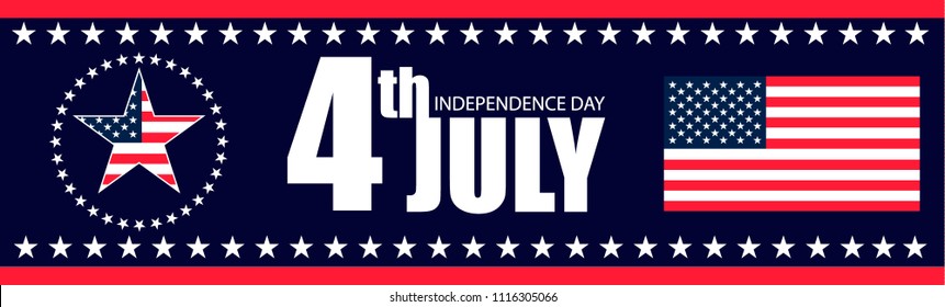 Independence Day 4 of July. Long image for greeting cards, posters, banner, leaflets, brochure. Vector illustration. 