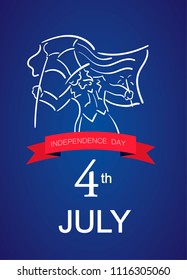 Independence Day 4 of July. Uncle Sam with flag for greeting cards, posters, banner, leaflets, brochure. Vector illustration. 