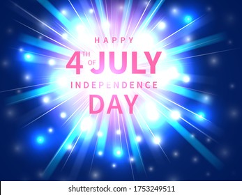 Independence day 4 th july. Happy independence day of USA with glow flash light, firework. Fourth of July celebration banner. Vector illustration