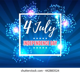 Independence day 4 th july. Happy independence day of USA with fireworks , Fourth of July . Vector illustration. EPS 10