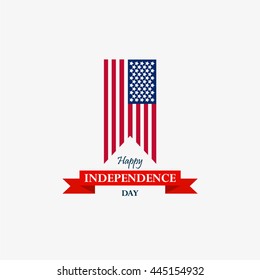 Independence day 4 th july. Happy independence day with american flag and red ribbon.