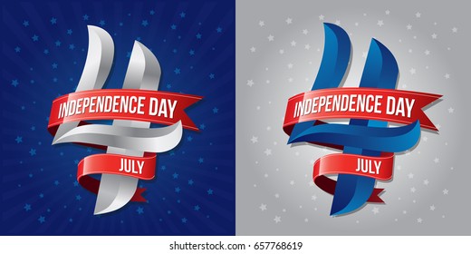 independence day 4 th july with red ribbons on blue and white background.Logo, Poster or brochure template. Vector illustration