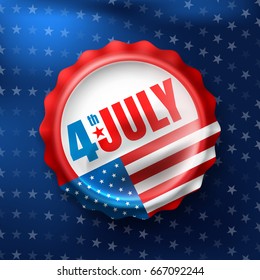 Día de la Independencia 4 de julio con tapa de botella de refresco. Feliz Día de la Independencia de Estados Unidos 4 de julio