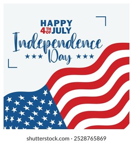 Independence Day 4th of July. American flag flying on a white background. Independence Day USA concept. Flat vector illustration.