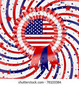 Independence day, 4th July, American celebration with rosette and confetti