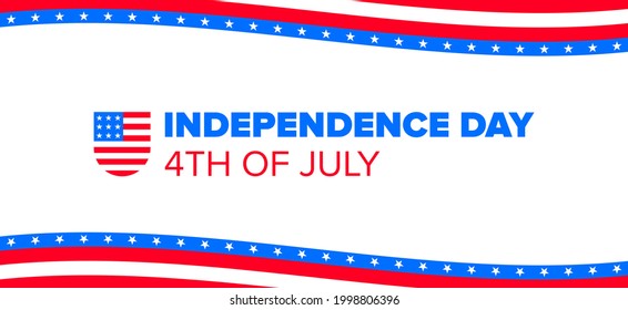 Independence Day 4th of July Banner Design Template with Waving American Flag Style Border. Vector Banner with Bold Text and Flag of America Emblem on White Background.