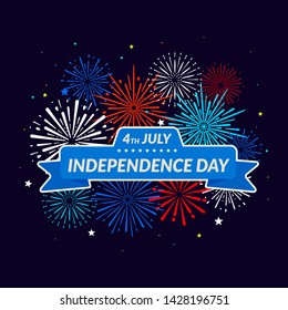 Independence Day 4th of July. Festive fireworks background. Vector design.