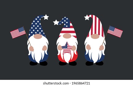 Independence day 4th of July Patriotic Gnomies United States of America (USA) Flag Gnomies - US independence day Vector and Clip Art