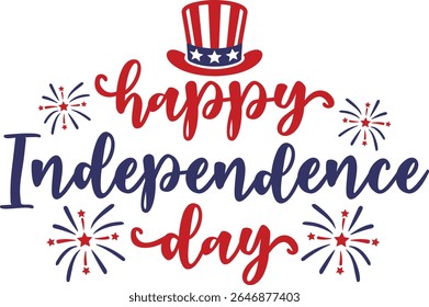 Independence Day 4th of July typography clip art design on plain white transparent isolated background for card, shirt, hoodie, sweatshirt, apparel, tag, mug, icon, poster or badge