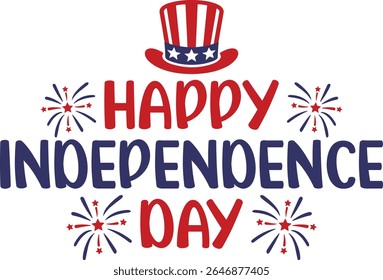 Independence Day 4. Juli Typografie Clip Art Design auf einfarbigem weißem, transparentem, isoliertem Hintergrund für Karte, Hemd, Kapuze, Sweatshirt, Bekleidung, Tag, Becher, Symbol, Poster oder Abzeichen