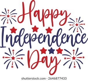 Independence Day 4. Juli Typografie Clip Art Design auf einfarbigem weißem, transparentem, isoliertem Hintergrund für Karte, Hemd, Kapuze, Sweatshirt, Bekleidung, Tag, Becher, Symbol, Poster oder Abzeichen