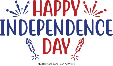 Independence Day 4th of July typography clip art design on plain white transparent isolated background for card, shirt, hoodie, sweatshirt, apparel, tag, mug, icon, poster or badge