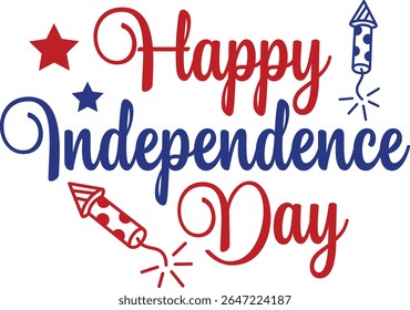 Día de la Independencia 4 de julio tipografía diseño de arte de Clip sobre fondo aislado transparente blanco liso para tarjeta, camisa, sudadera con capucha, sudadera, ropa, etiqueta, taza, icono, póster o insignia