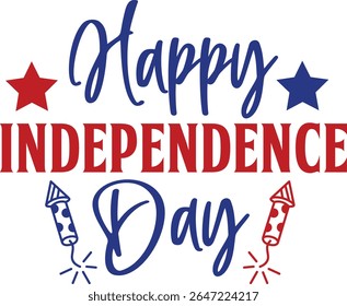 Independence Day 4th of July typography clip art design on plain white transparent isolated background for card, shirt, hoodie, sweatshirt, apparel, tag, mug, icon, poster or badge
