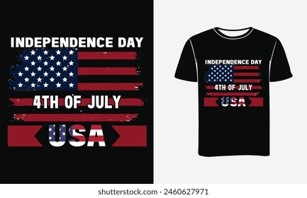 Independence Day 4th of July USA Greeting card with waving american national flag and hand lettering text design. Vector illustration.