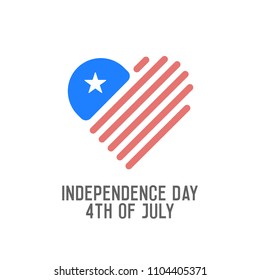 Independence Day, 4th of July. Vector design banner for united states of america holiday. American flag with heart shape logo icon