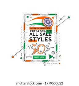 Independence Day 50% OFF Sale Discount Banner. Discount offer price. Vector Modern Banner Illustration.
