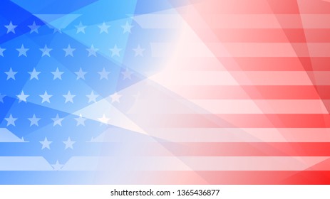 Independence day abstract background with elements of the american flag in red and blue colors