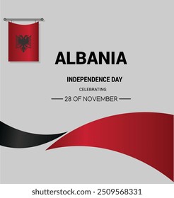 Unabhängigkeitstag Albanien , Albanien Flagge auf Skyline-Hintergrund. Independence Day Concept Design Vektorgrafik.