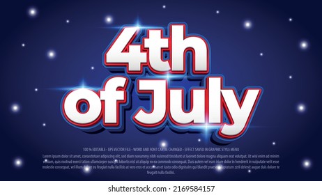 Independence Day Of America 3d Style, 4th Of July Editable Text Effect
