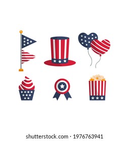 Independence Day America celebration in USA, icons set, design element on a white background