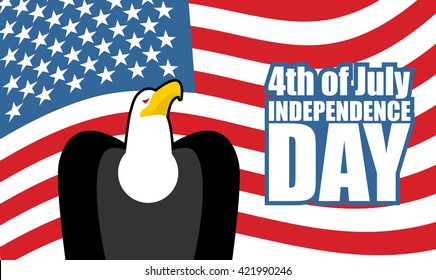Independence Day of America. Eagle and USA flag. National holiday 4th of July. Bird of prey Traditional symbol