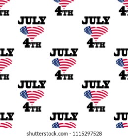 Independence Day of America endless pattern. July 4th seamless repeat background. USA national holiday backdrop, wallpaper or print with a heart from the flag and inscriptions