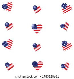 Unabhängigkeitstag Amerikas nahtloses Muster. 4. Juli auf unendlichem Hintergrund. USA Nationalfeiertag Wiederholung Textur mit einem Herz aus der Flagge. Vektorgrafik