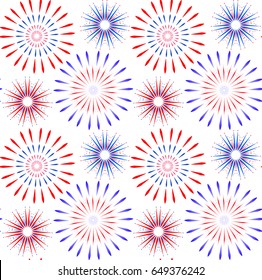 Independence Day of America seamless pattern. July 4th an endless background. USA national holiday repeating texture with firework. Vector illustration