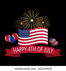 Independence Day of America. Tape a happy day of independence. Flag, salute, balloons. Vector illustration