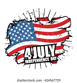 Independence Day of America. USA flag grunge style Brush strokes and ink splatter. National symbol of United States